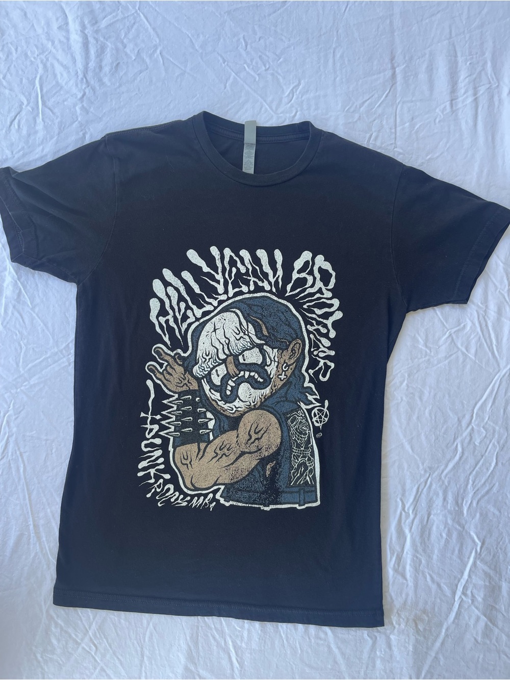 Next Level Apparel Black Short Sleeve Tee with White and Tan Graphic